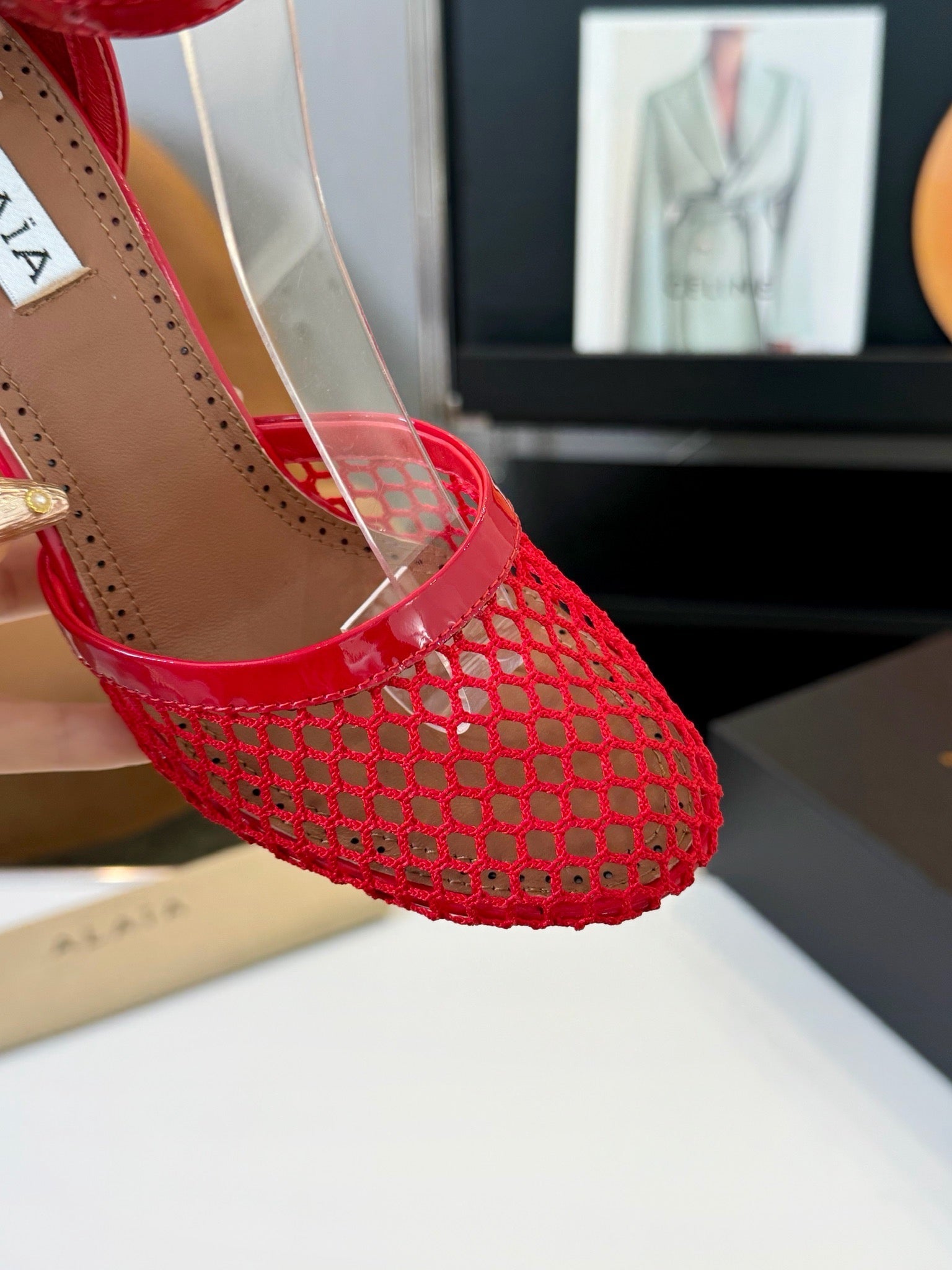 Alai Mesh Pumps 10.5cm Red Mesh & Patent Leather