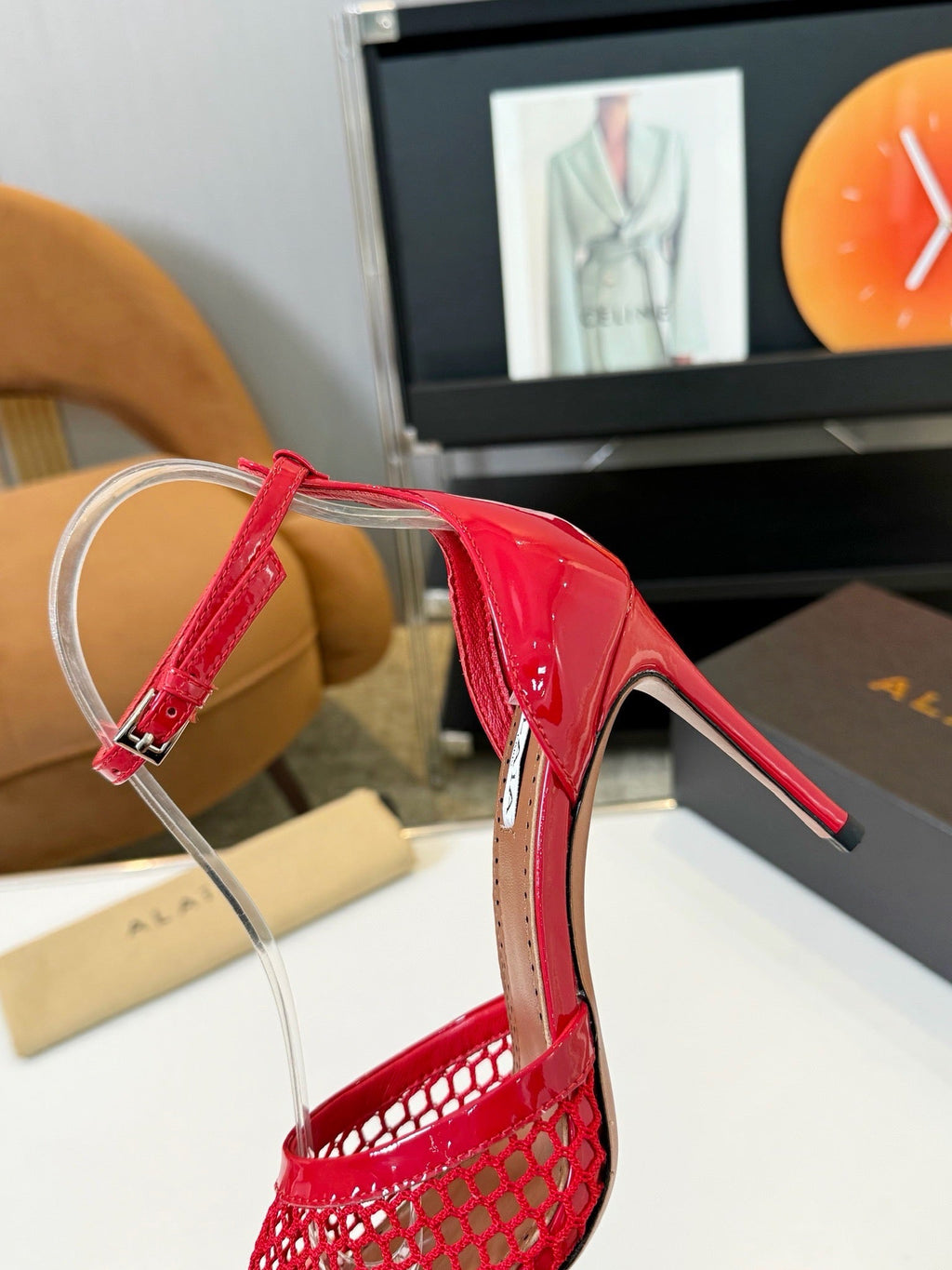 Alai Mesh Pumps 10.5cm Red Mesh & Patent Leather