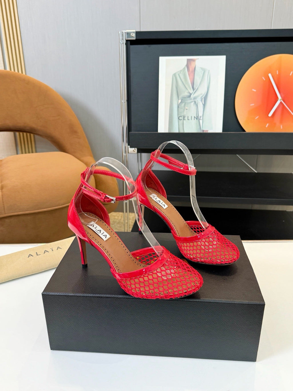 Alai Mesh Pumps 10.5cm Red Mesh & Patent Leather