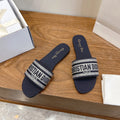 CD 26s Embroidered Sandals Navy Blue Canvas Leather 685606