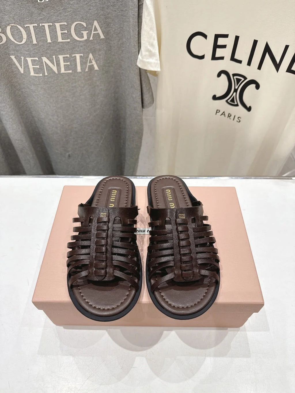 Miumiu 26ss Flat Slippers Woven Calfskin 713096