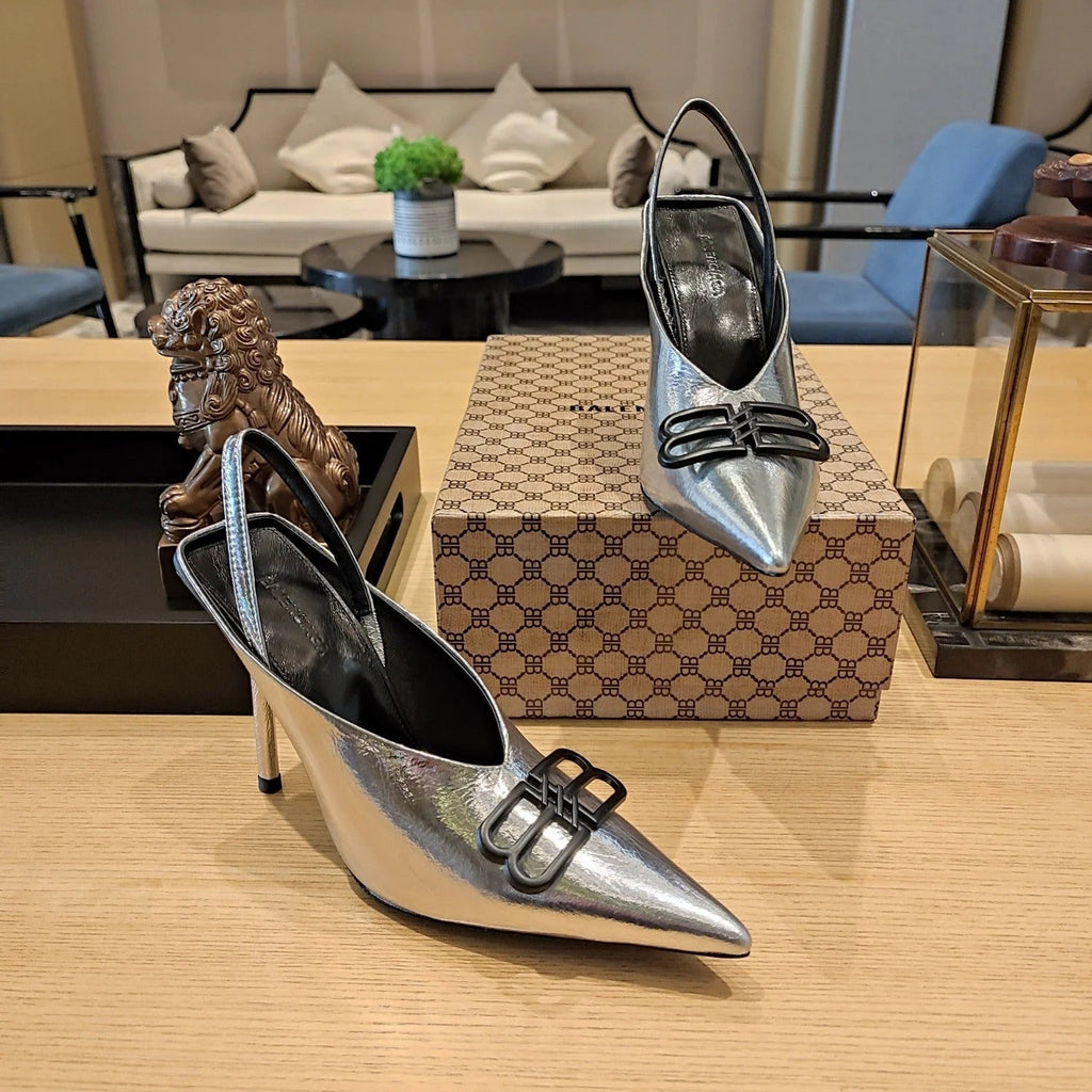 Balenciaga 26s High Heel Pump 100 Silver Patent Leather
