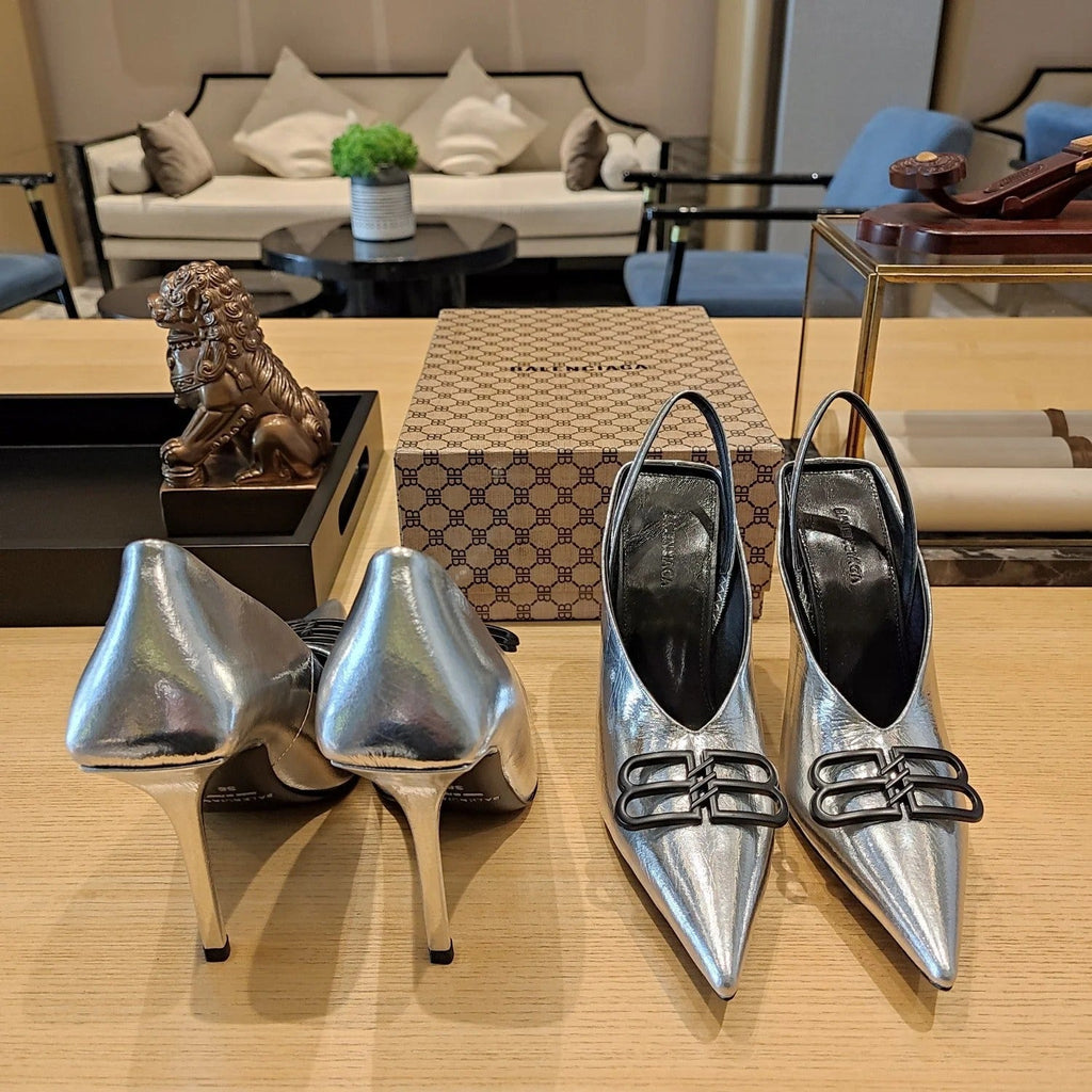 Balenciaga 26s High Heel Pump 100 Silver Patent Leather