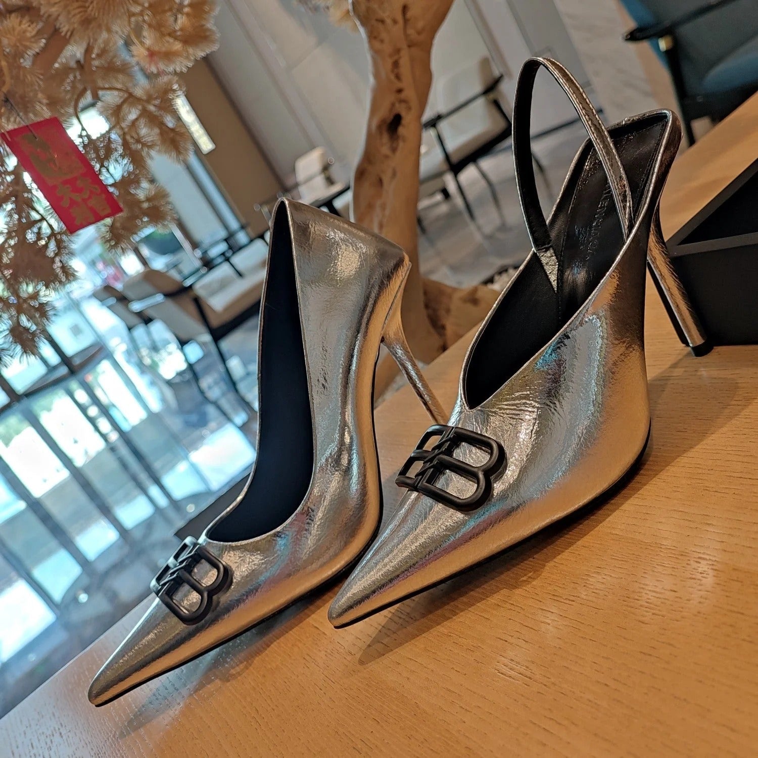 Balenciaga 26s High Heel Pump 100 Silver Patent Leather