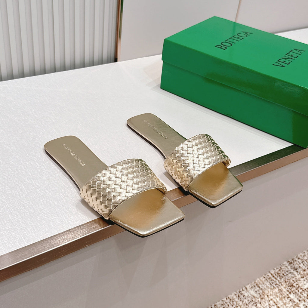 BV Parco Slide Gold Intrecciato Woven Leather 7980445