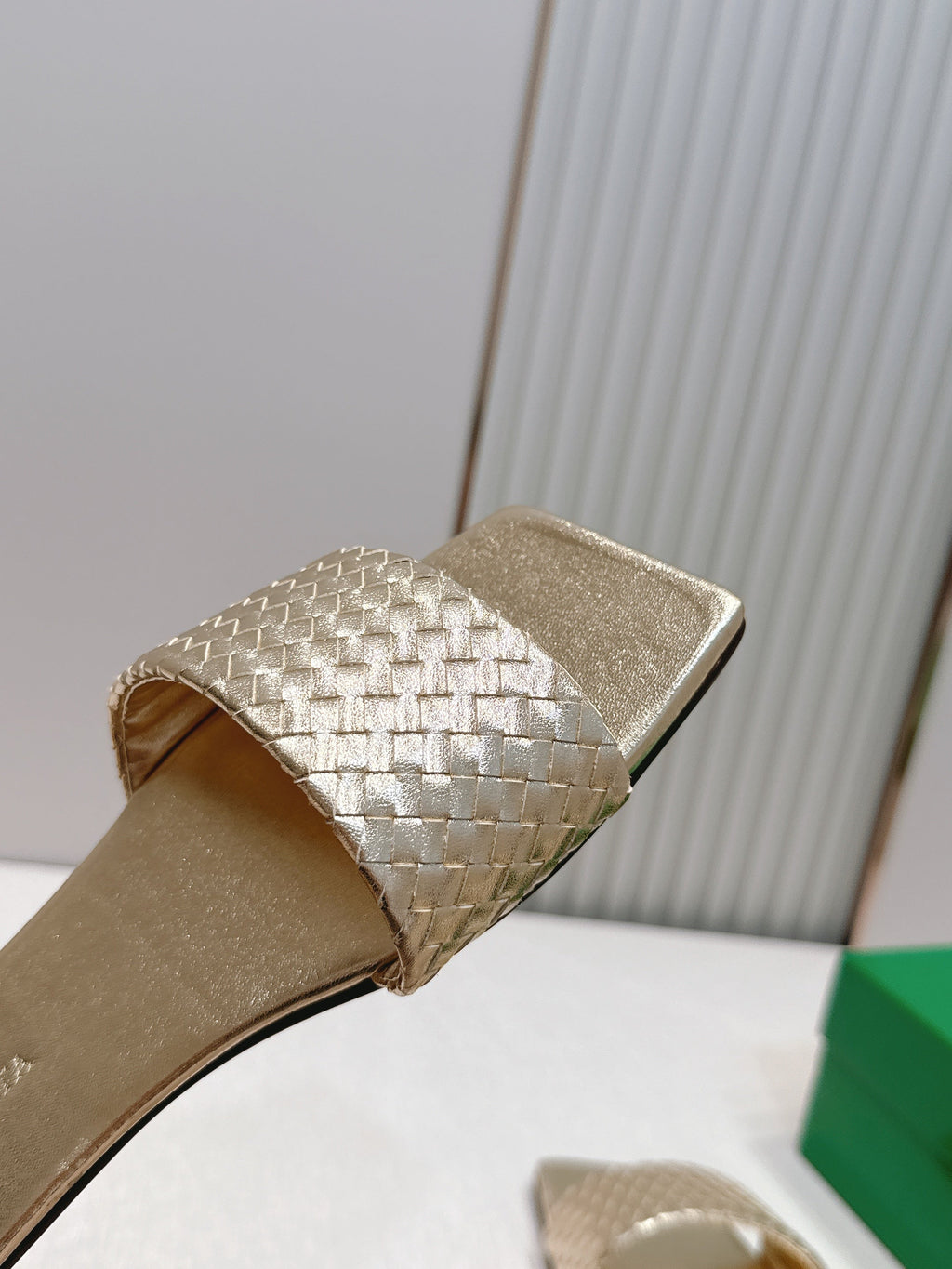 BV Parco Slide Gold Intrecciato Woven Leather 7980445