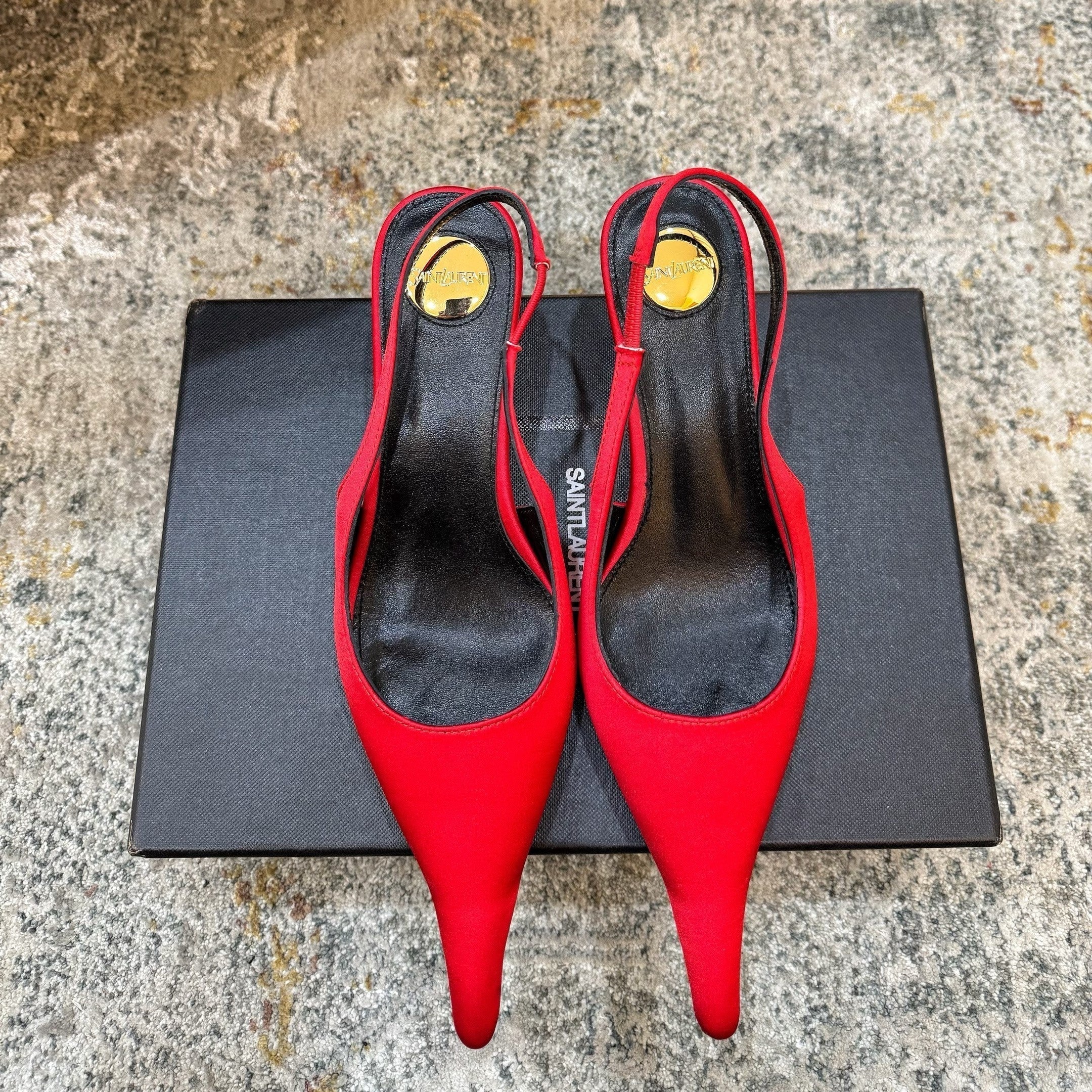 YSL Anne-Marie Slingback 8cm Red Satin 637214