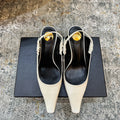 YSL Anne-Marie Slingback 8cm Cream Glossy Sheepskin 637225