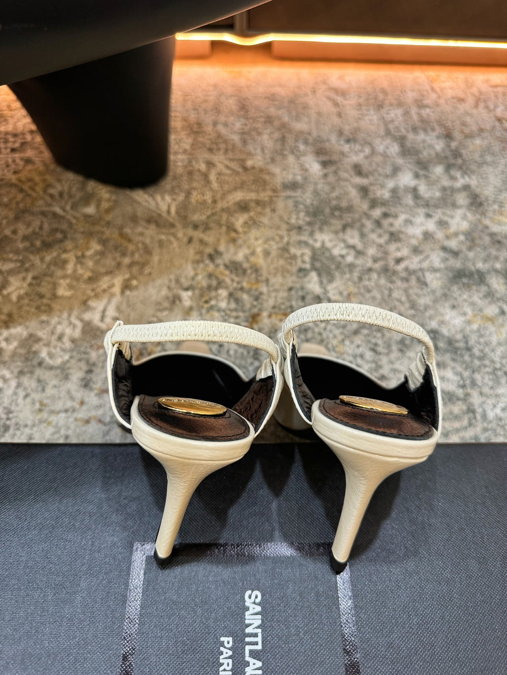 YSL Anne-Marie Slingback 8cm Cream Glossy Sheepskin 637225