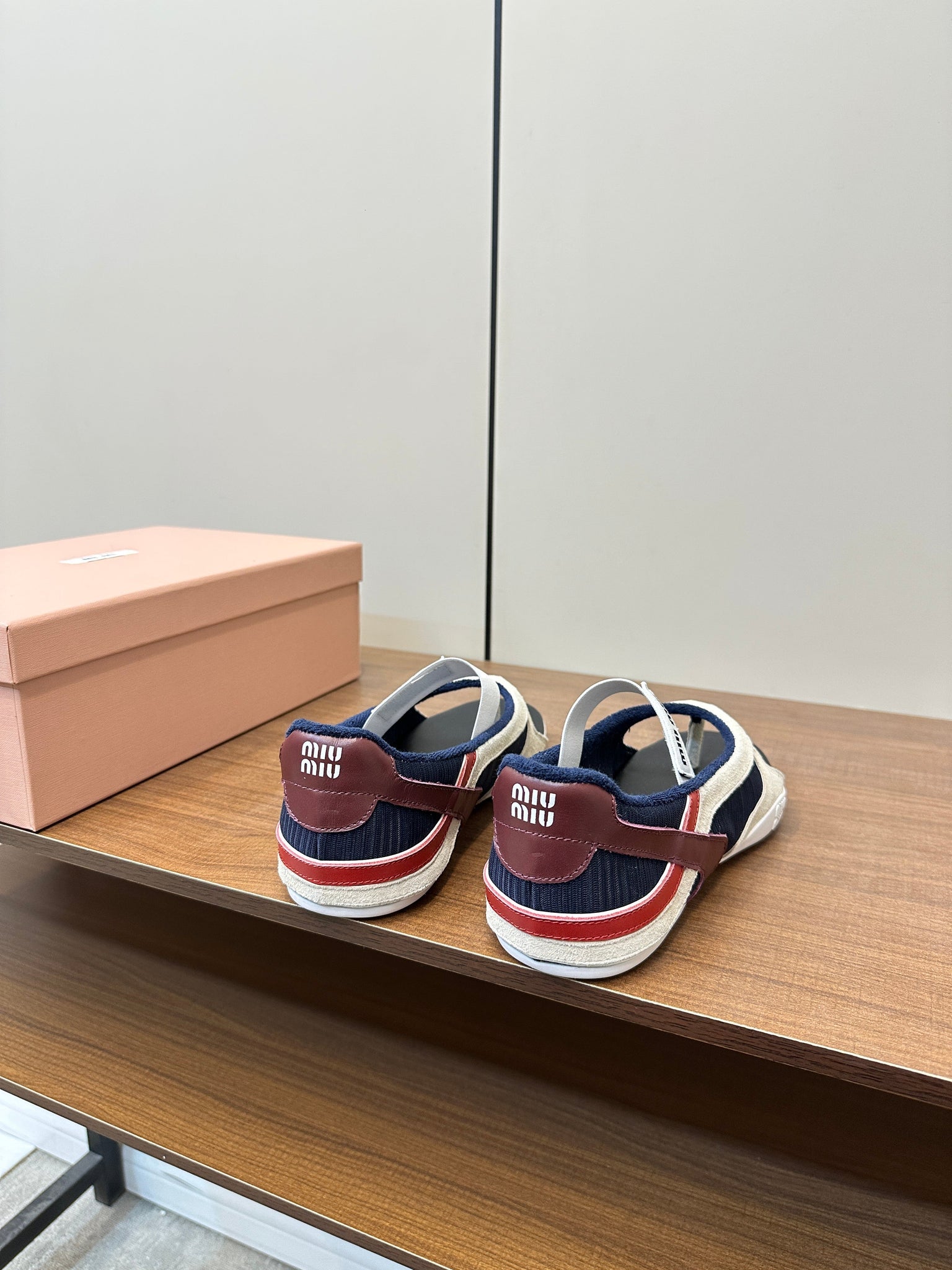 Miu Thong Sandals In White Suede Mix Navy Tech Fabric
