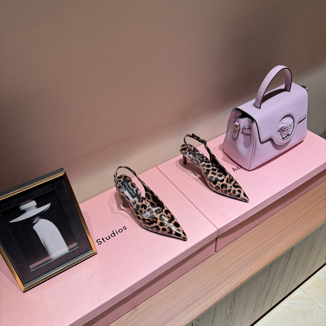 DC Slingback Pumps 65mm Leopard-Print Genuine And Sheepskin 379286