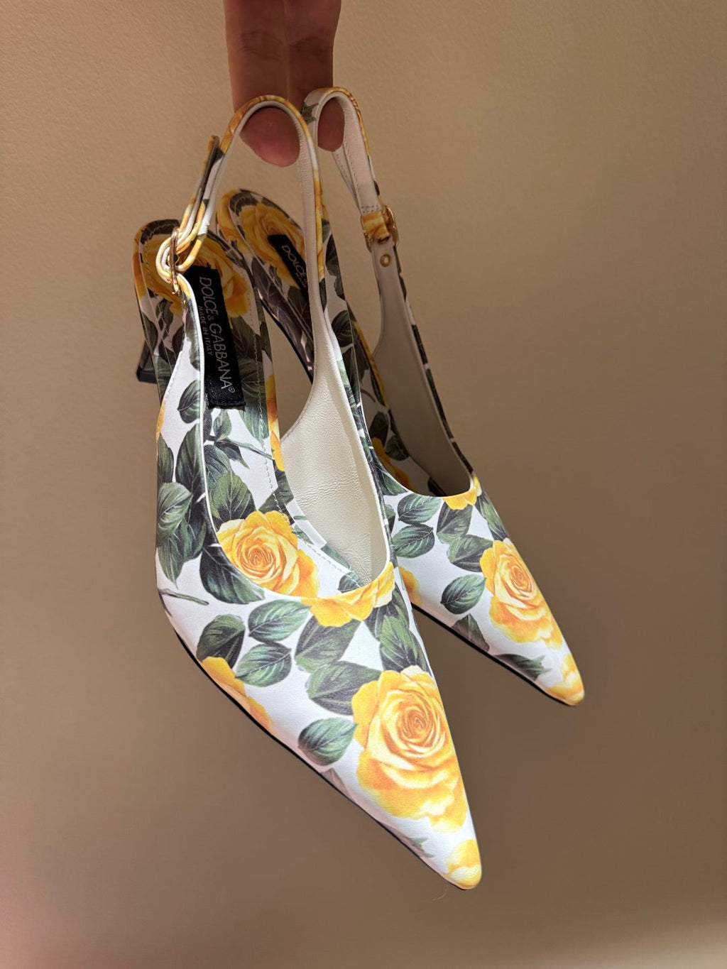 DC Slingback Pumps 65mm Yellow Rose-Print Genuine And Sheepskin 379287