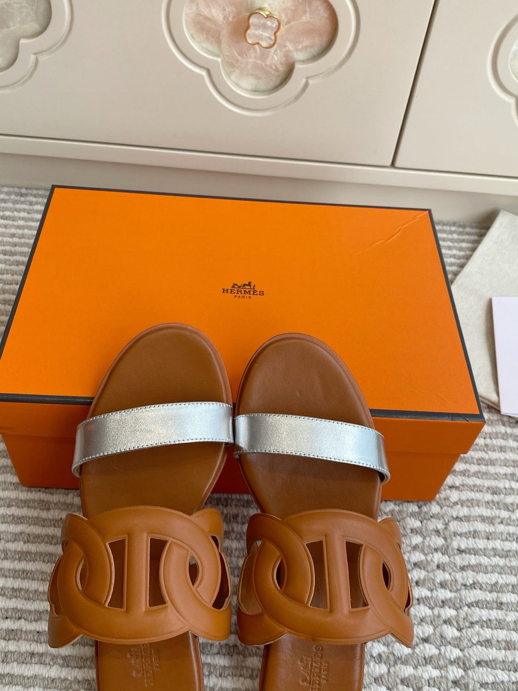 HM Lagune Sandal Tan Sliver Leather 776554