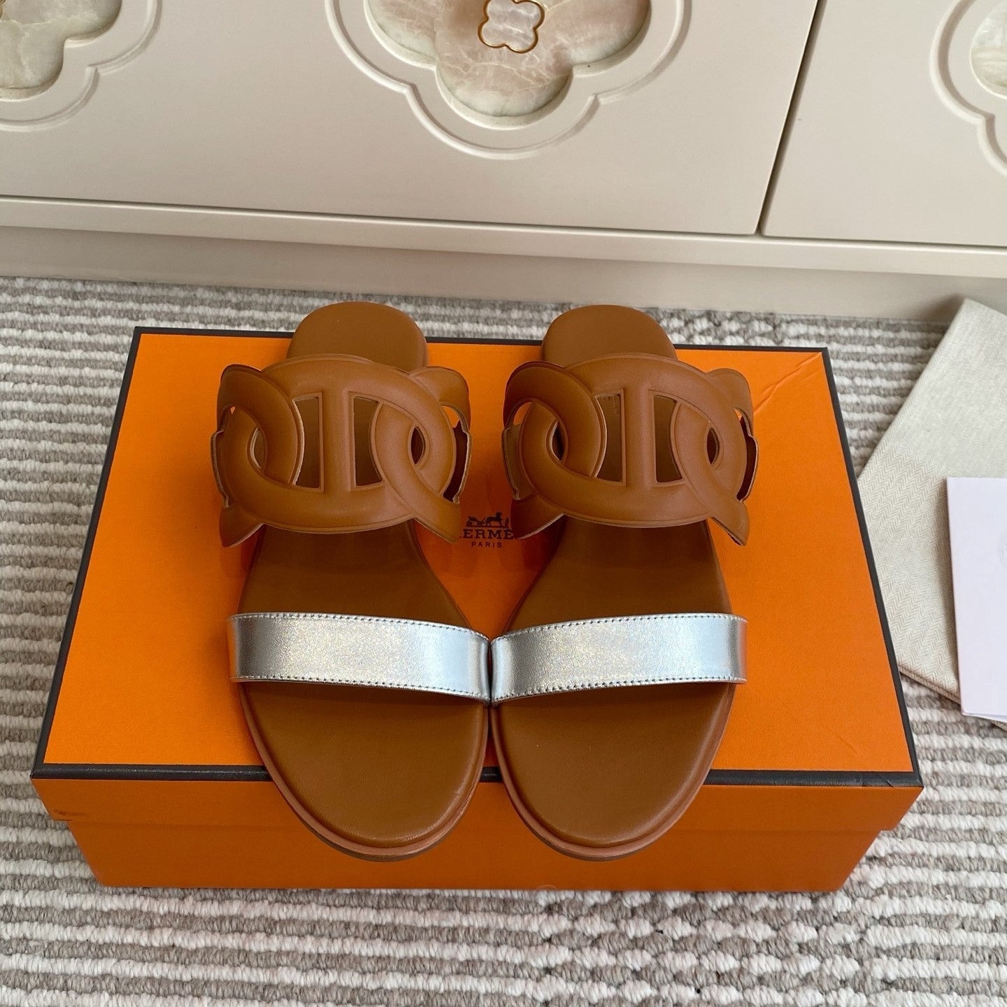 HM Lagune Sandal Tan Sliver Leather 776554
