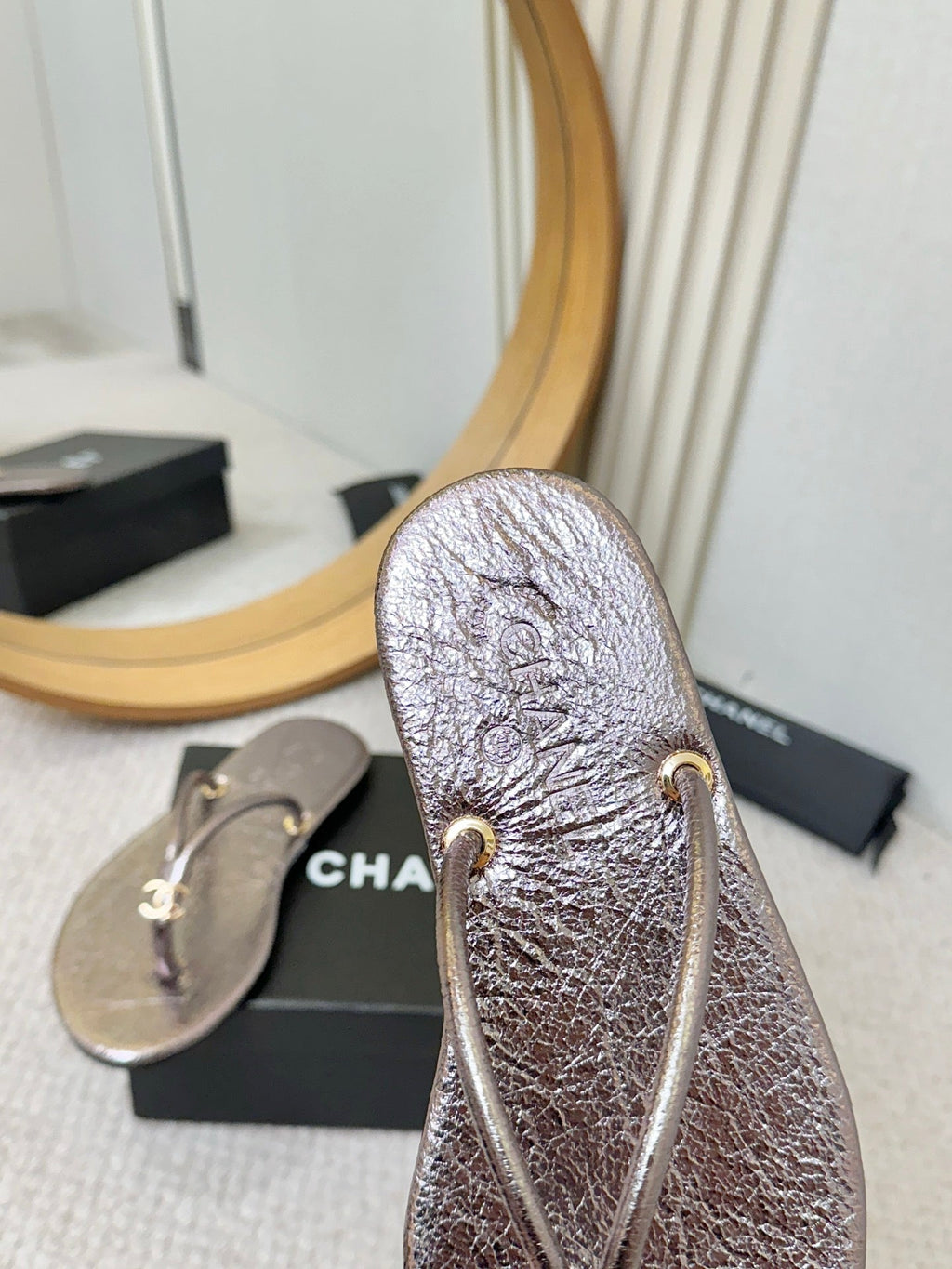 CC 2026 Thong Sandal Gun Metalic Calfskin 826471