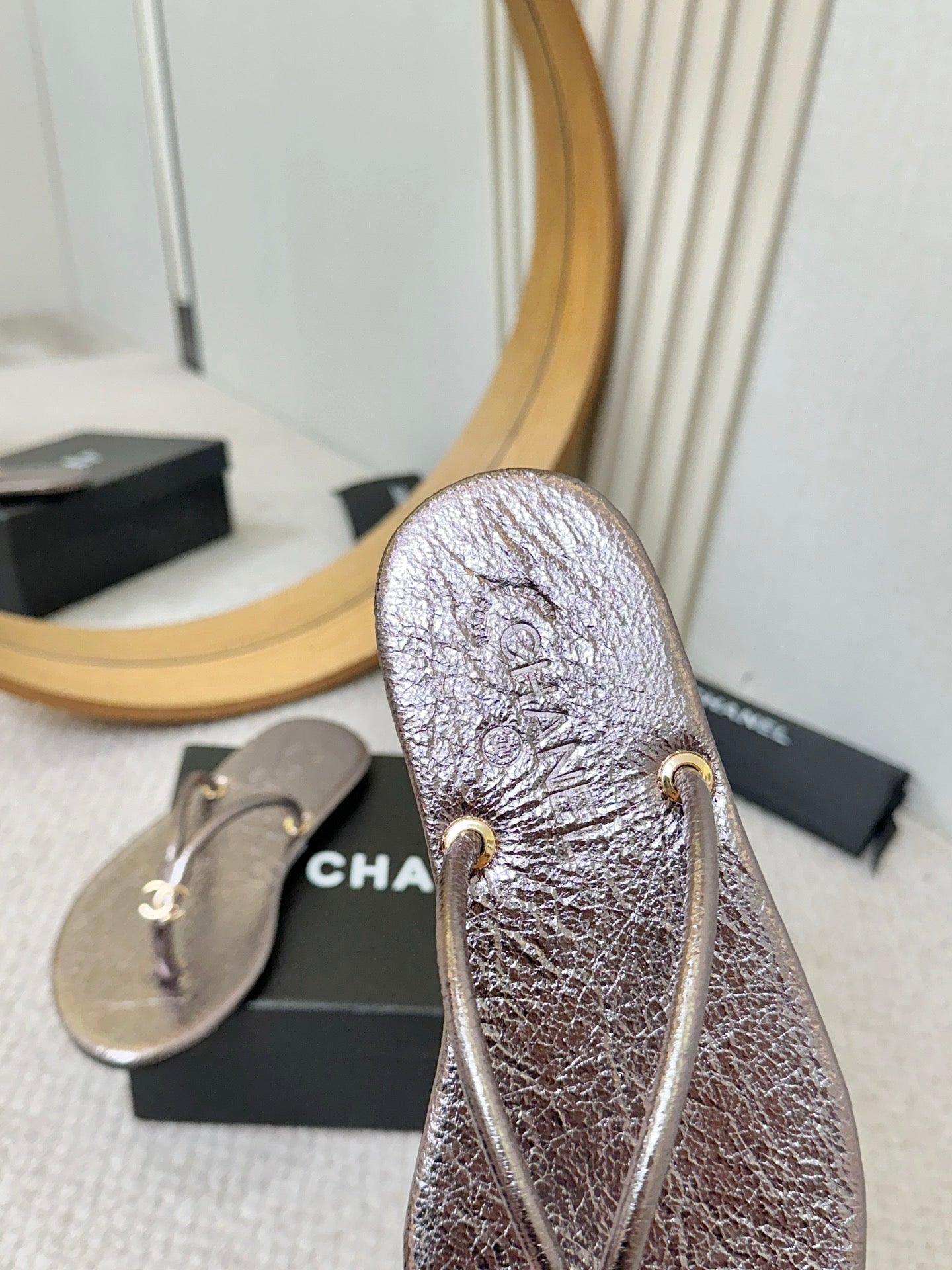 CC 2026 Thong Sandal Gun Metalic Calfskin 826471