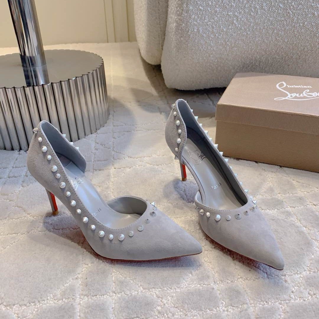 CL Irishell 85 Studded d'Orsay Pumps Light Pewter Suede 177129