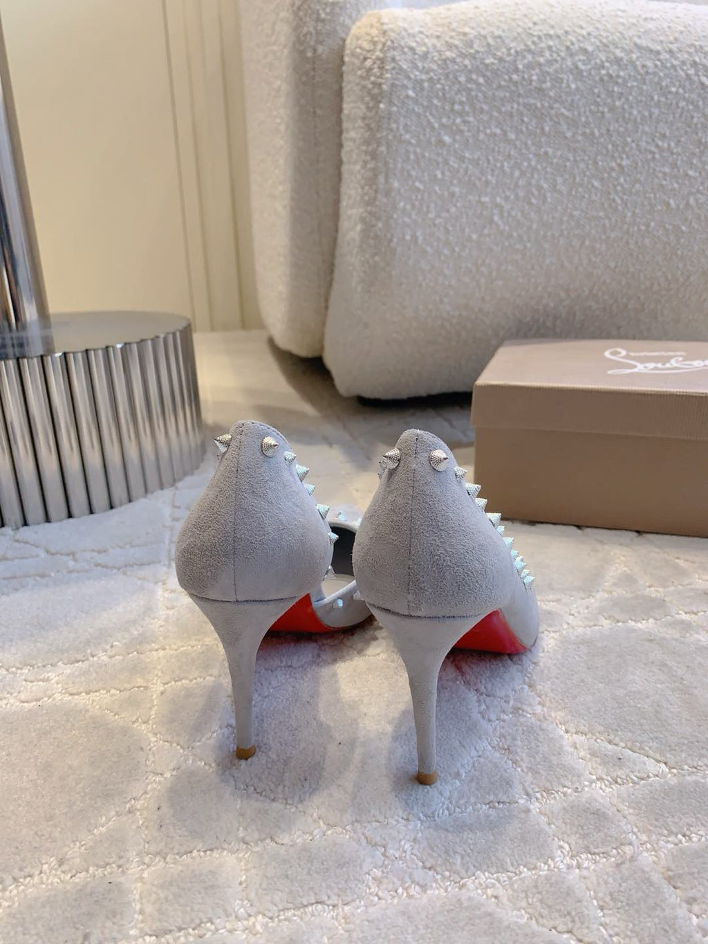 CL Irishell 85 Studded d'Orsay Pumps Light Pewter Suede 177129