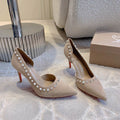 CL Irishell 85 Studded d'Orsay Pumps Cream Suede 177131