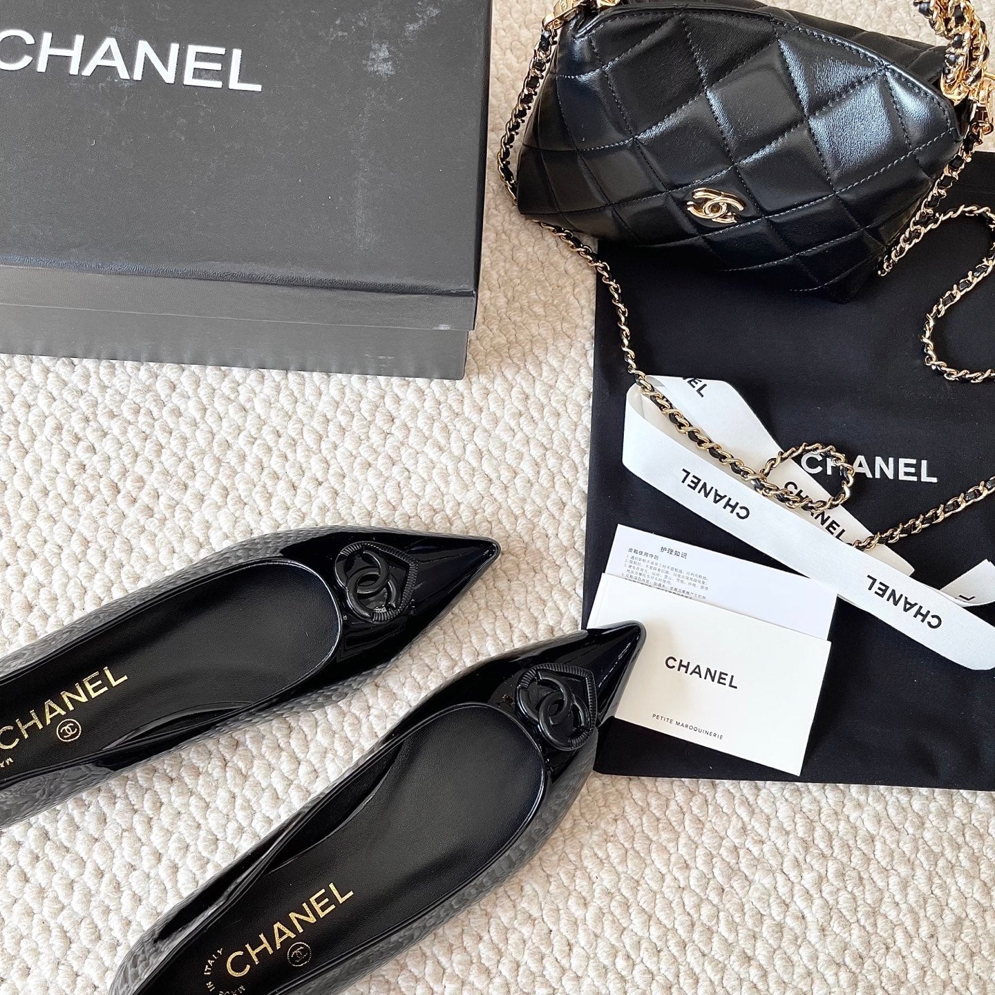 CC 26s Pointed-Toe Flats Pump Black Patent Leather 787145