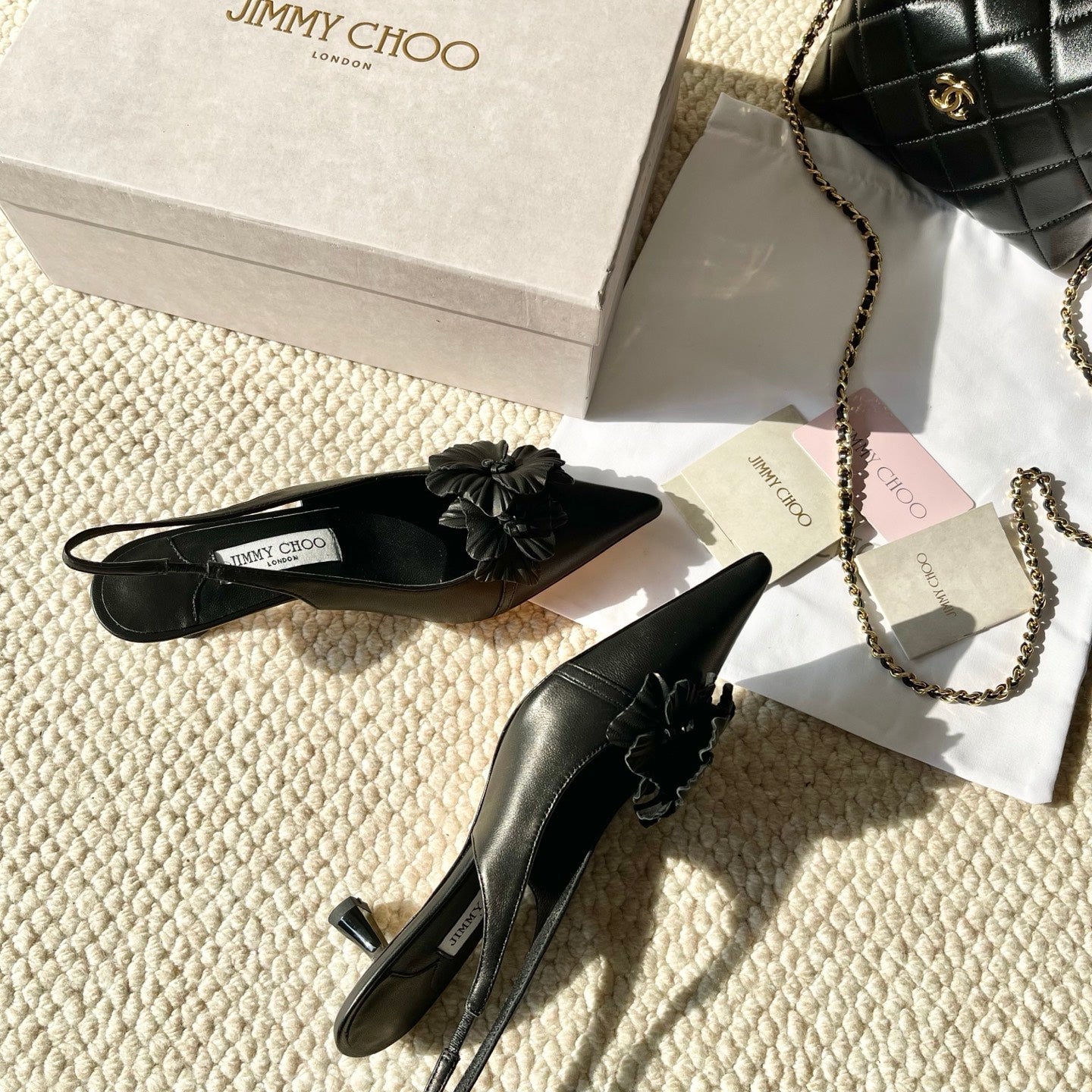 Jimmy Choo Skye Corsage Slingback Black Sheepskin 669844