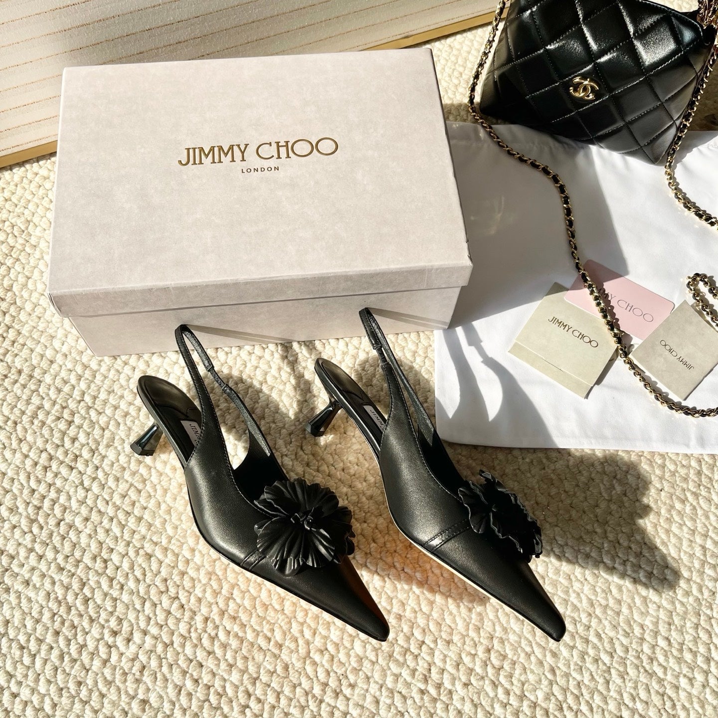 Jimmy Choo Skye Corsage Slingback Black Sheepskin 669844