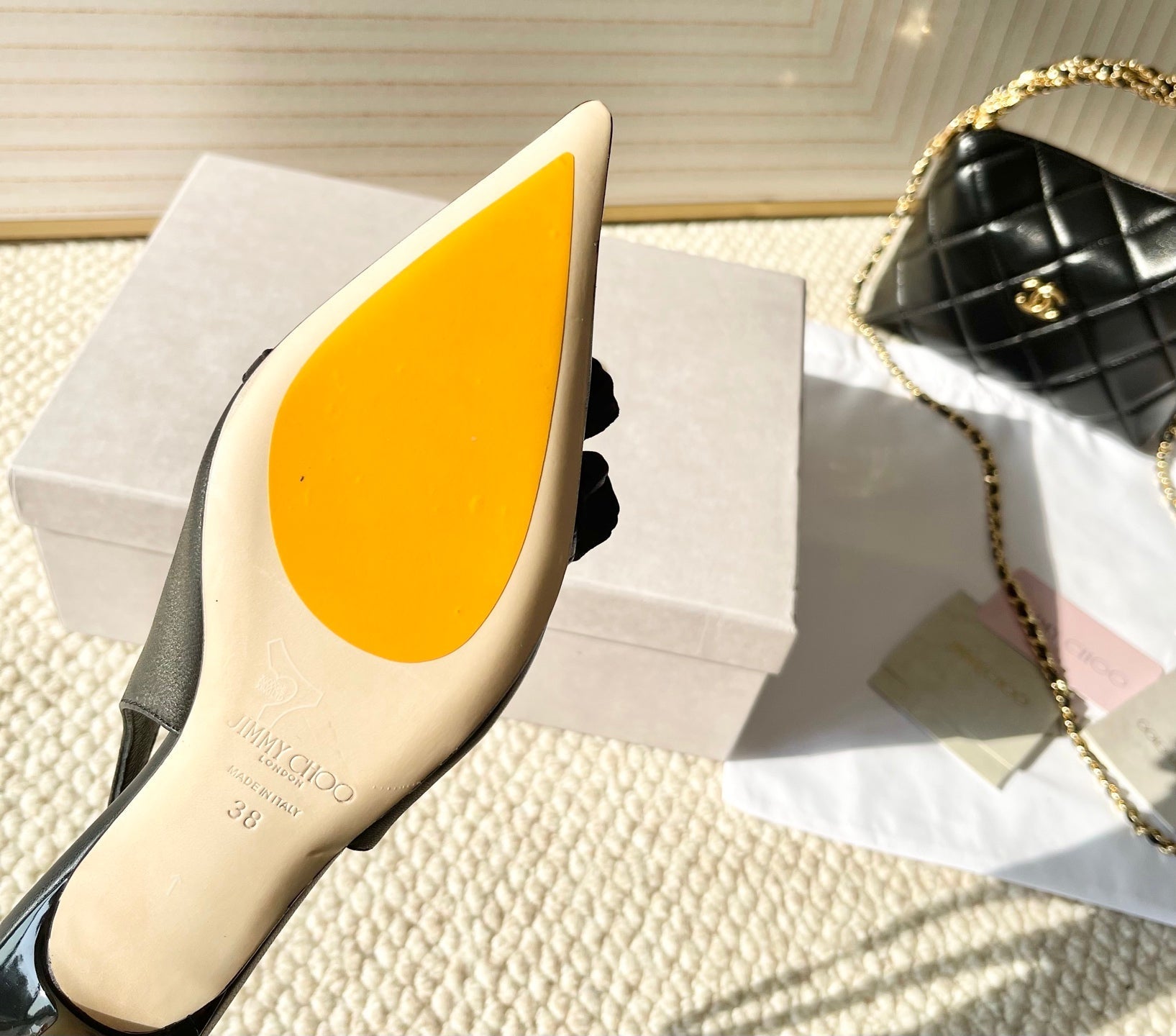Jimmy Choo Skye Corsage Slingback Black Sheepskin 669844