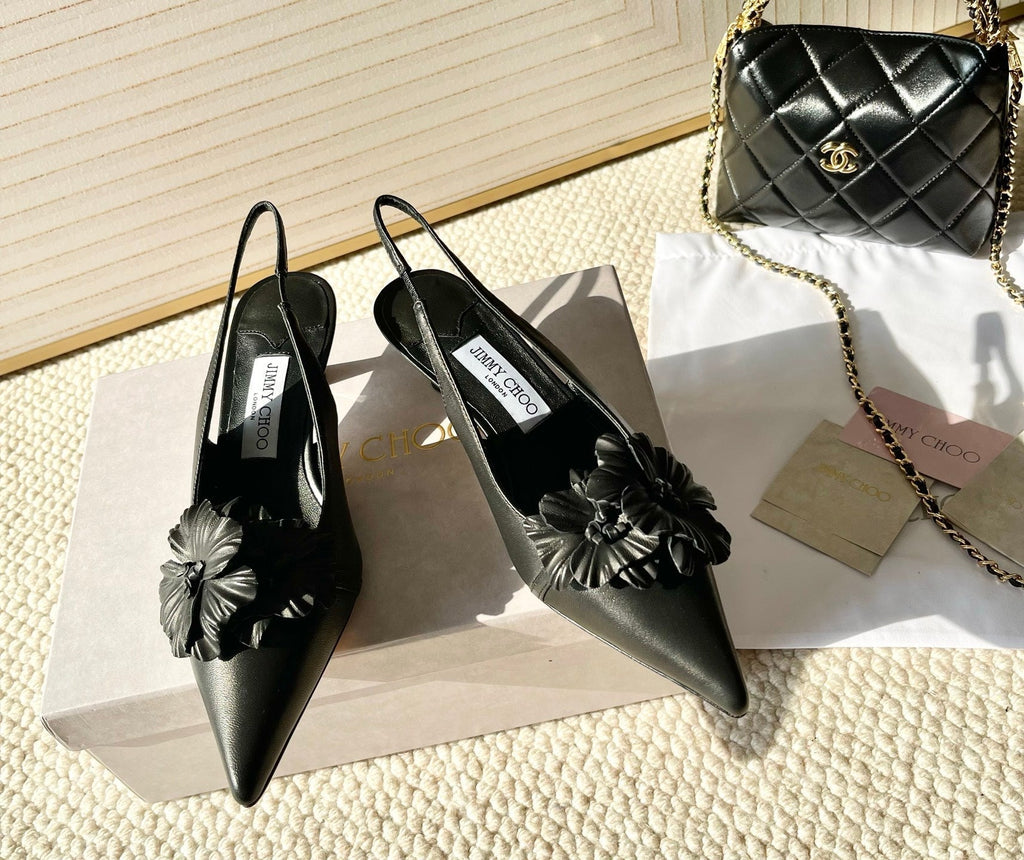 Jimmy Choo Skye Corsage Slingback Black Sheepskin 669844