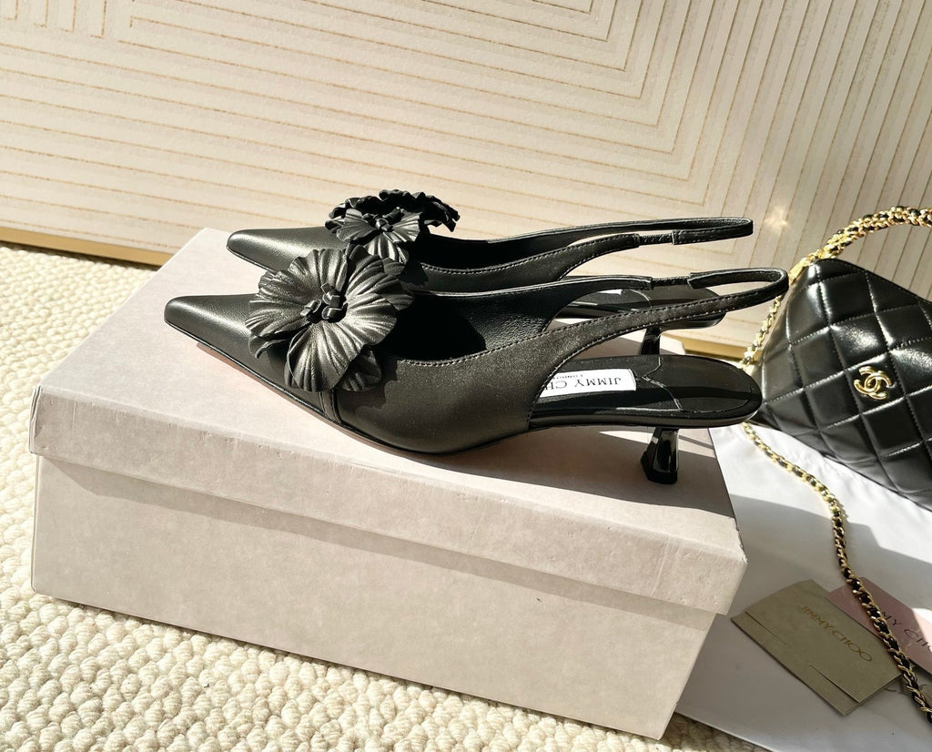 Jimmy Choo Skye Corsage Slingback Black Sheepskin 669844