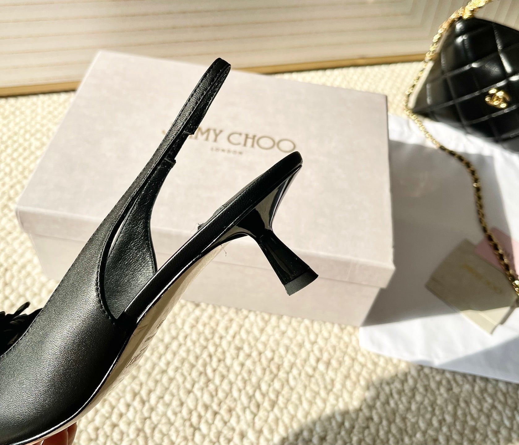 Jimmy Choo Skye Corsage Slingback Black Sheepskin 669844
