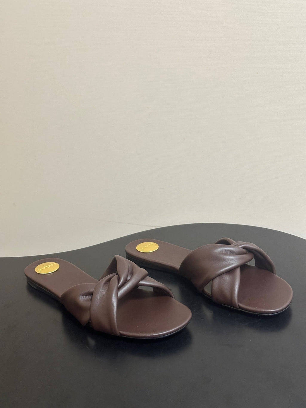 YSL Knotted Slide Brown Smooth Leather 787568