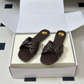 YSL Knotted Slide Brown Smooth Leather 787568