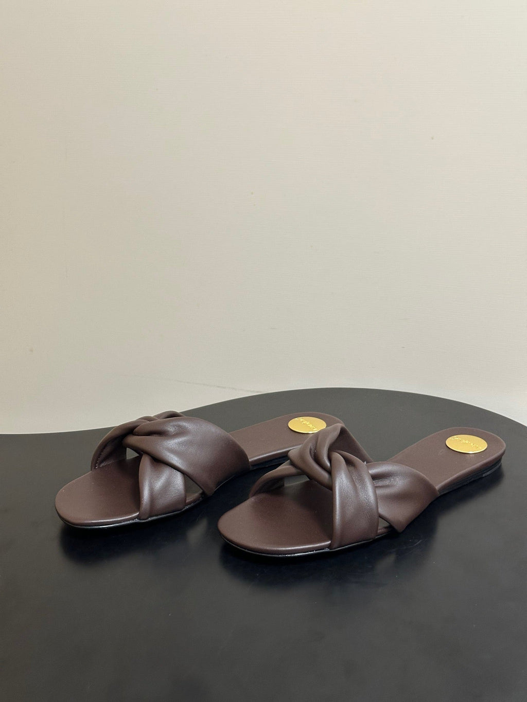 YSL Knotted Slide Brown Smooth Leather 787568