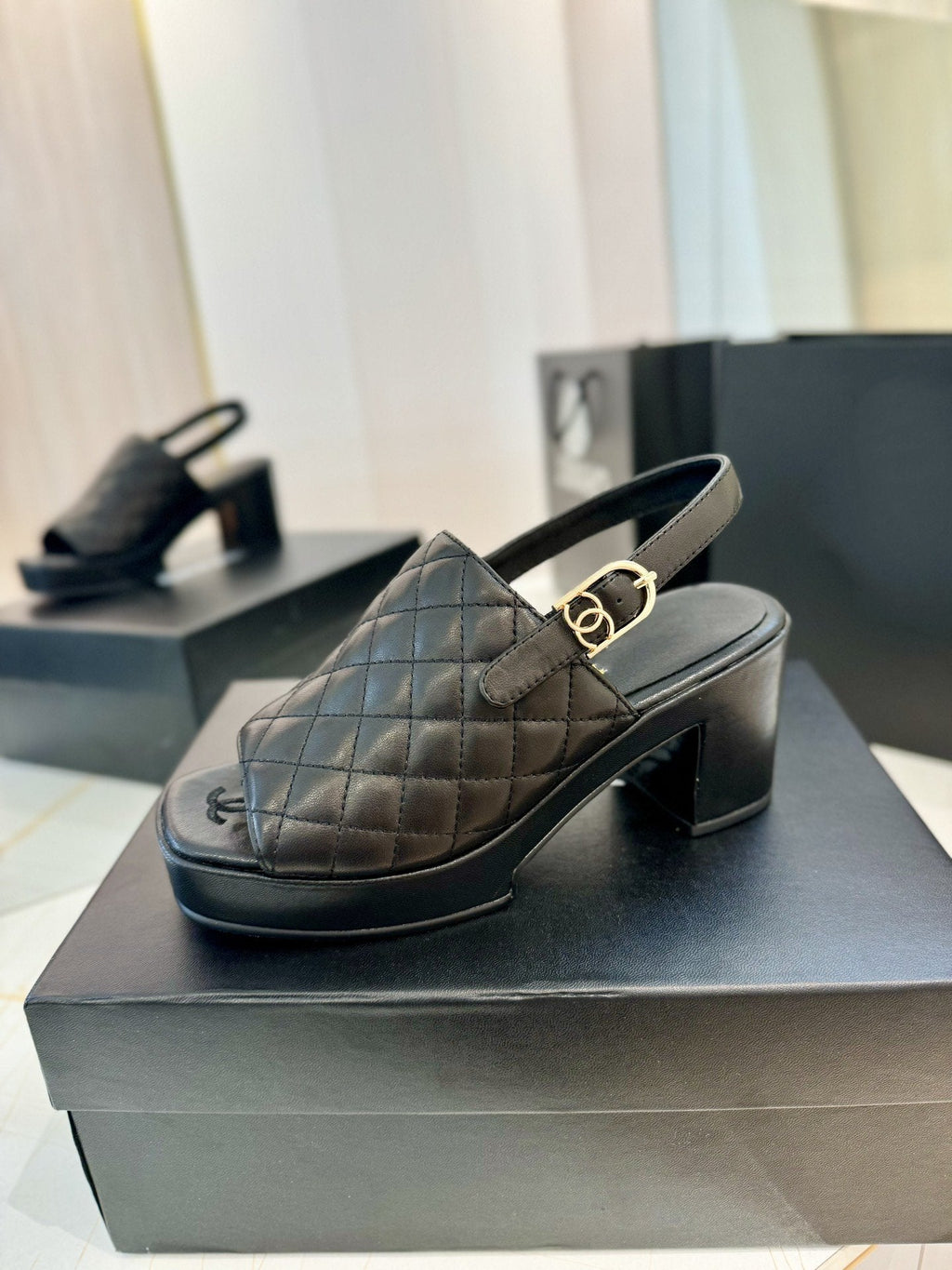 high heel 100 slingback sandal black quilted calfskin