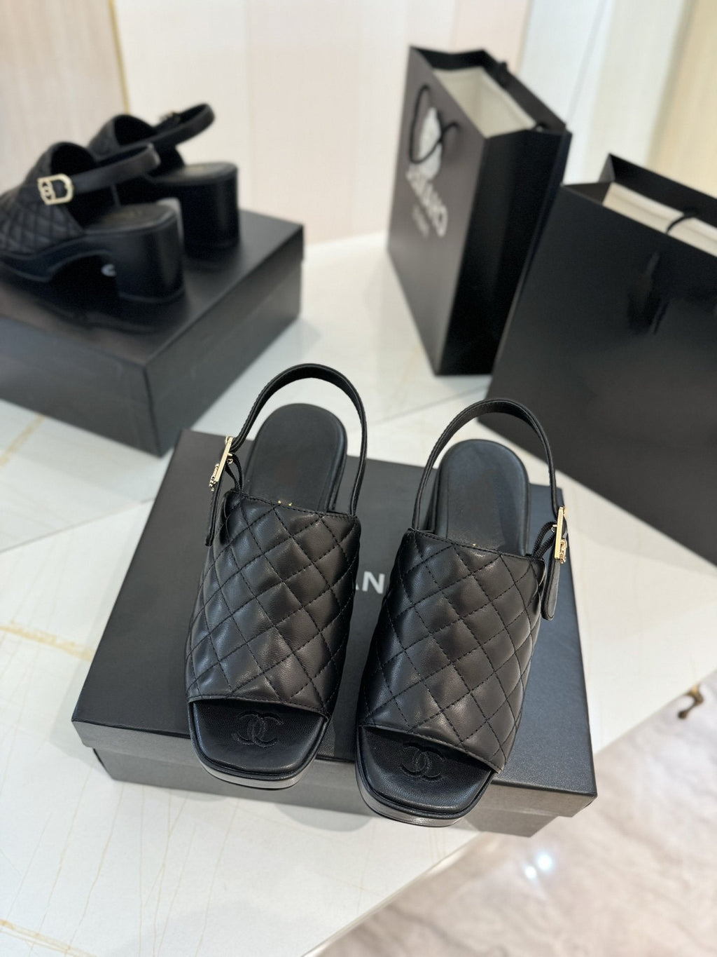 high heel 100 slingback sandal black quilted calfskin
