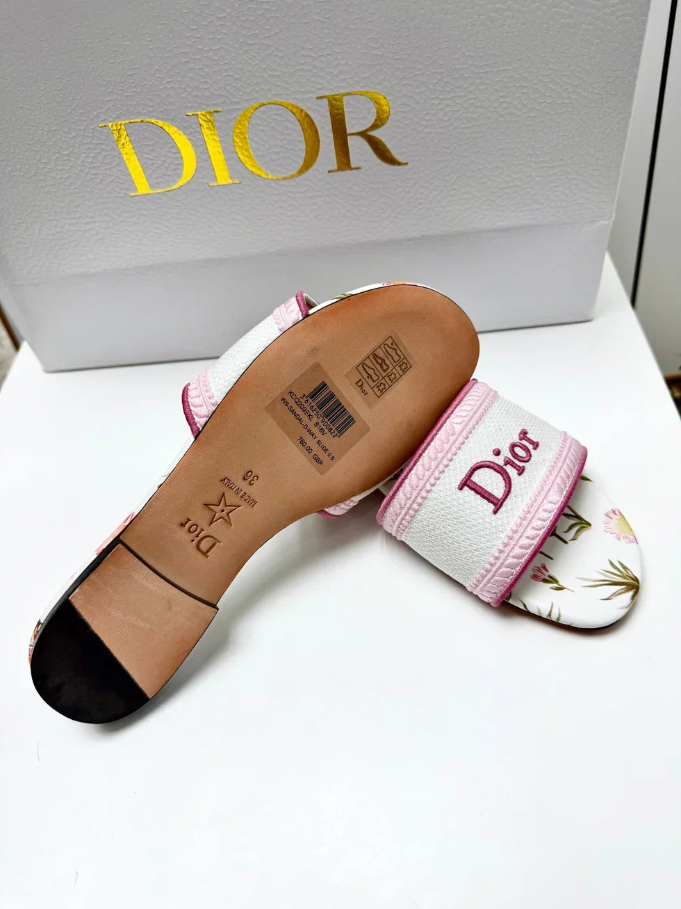 CD 26s Floral Embroidered Sandals White Pink Canvas 683033