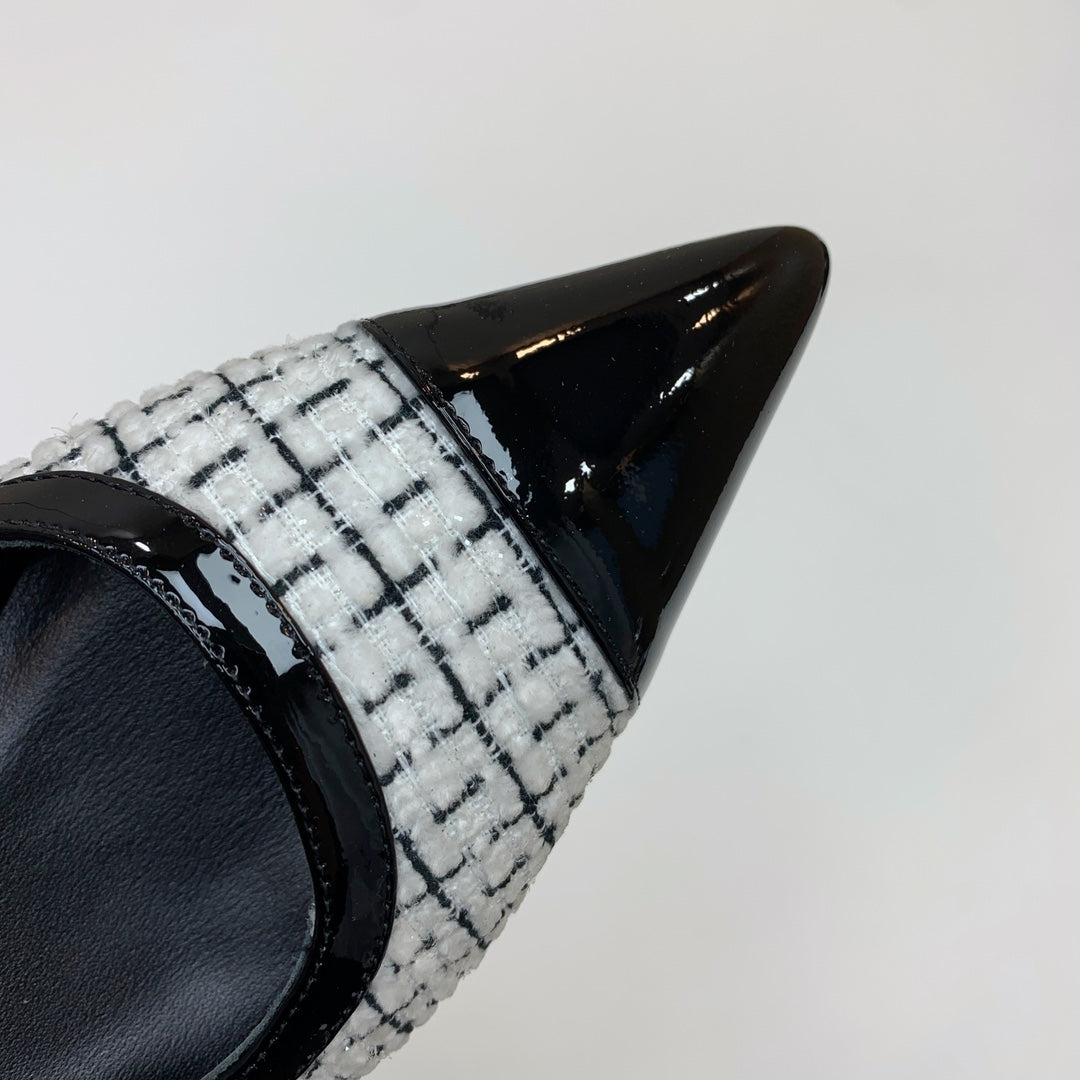 CC 26s Slingback 3.5cm Black White Wool Patent Calfskin 792590