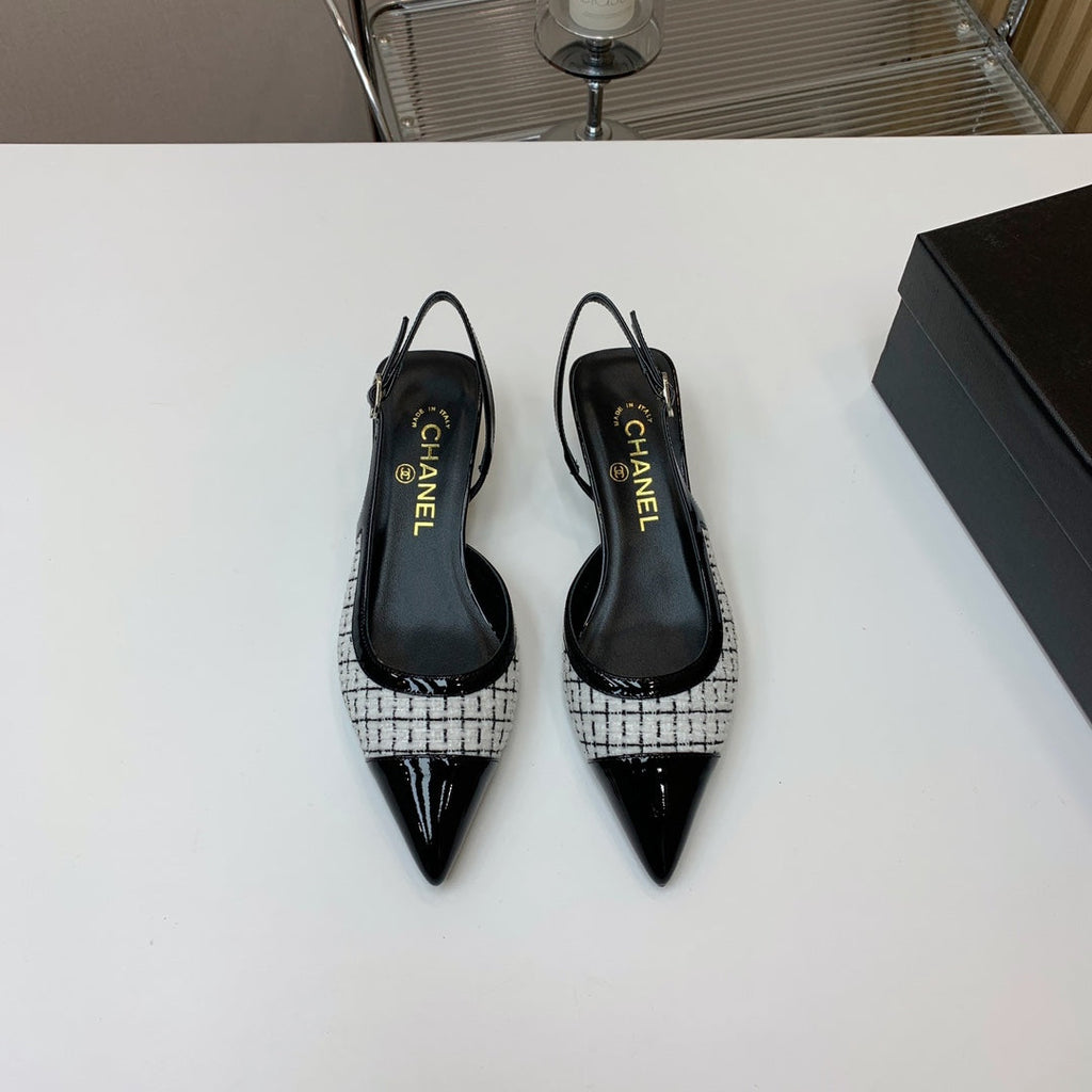CC 26s Slingback 3.5cm Black White Wool Patent Calfskin 792590
