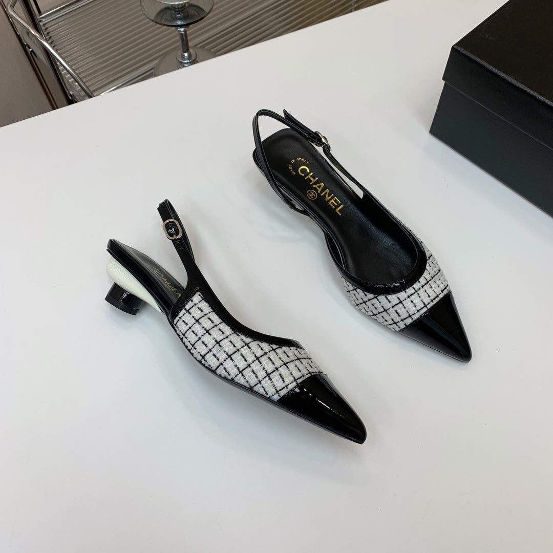 CC 26s Slingback 3.5cm Black White Wool Patent Calfskin 792590