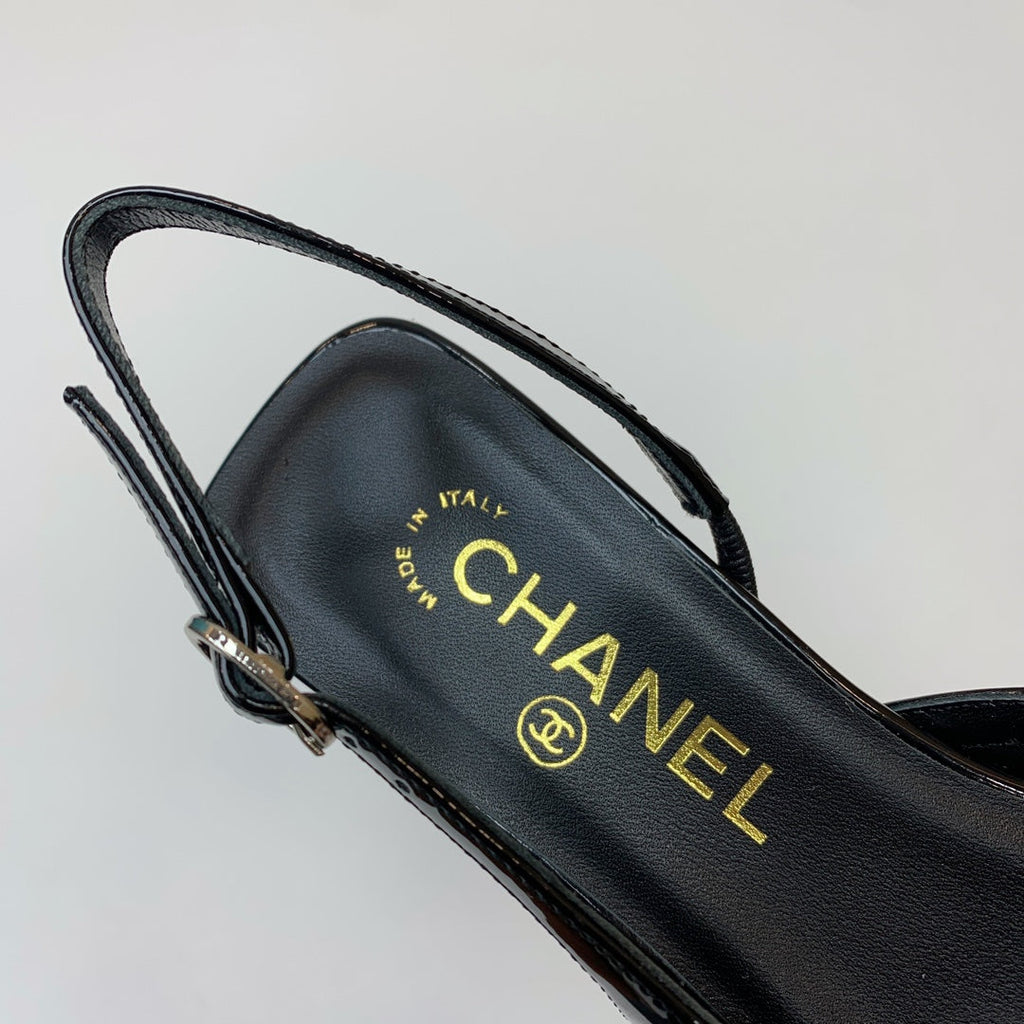 CC 26s Slingback 3.5cm Black White Wool Patent Calfskin 792590