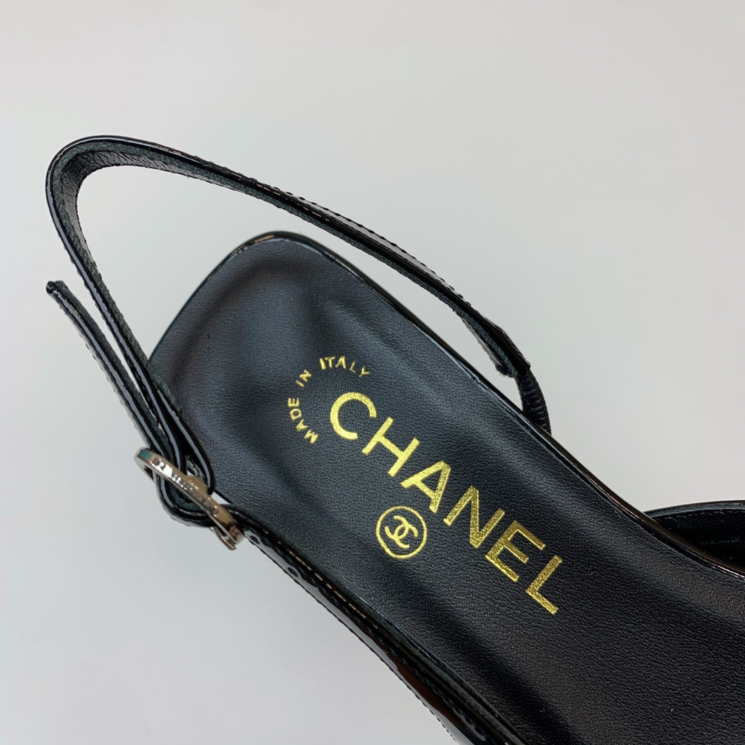 CC 26s Slingback 3.5cm Black White Wool Patent Calfskin 792590