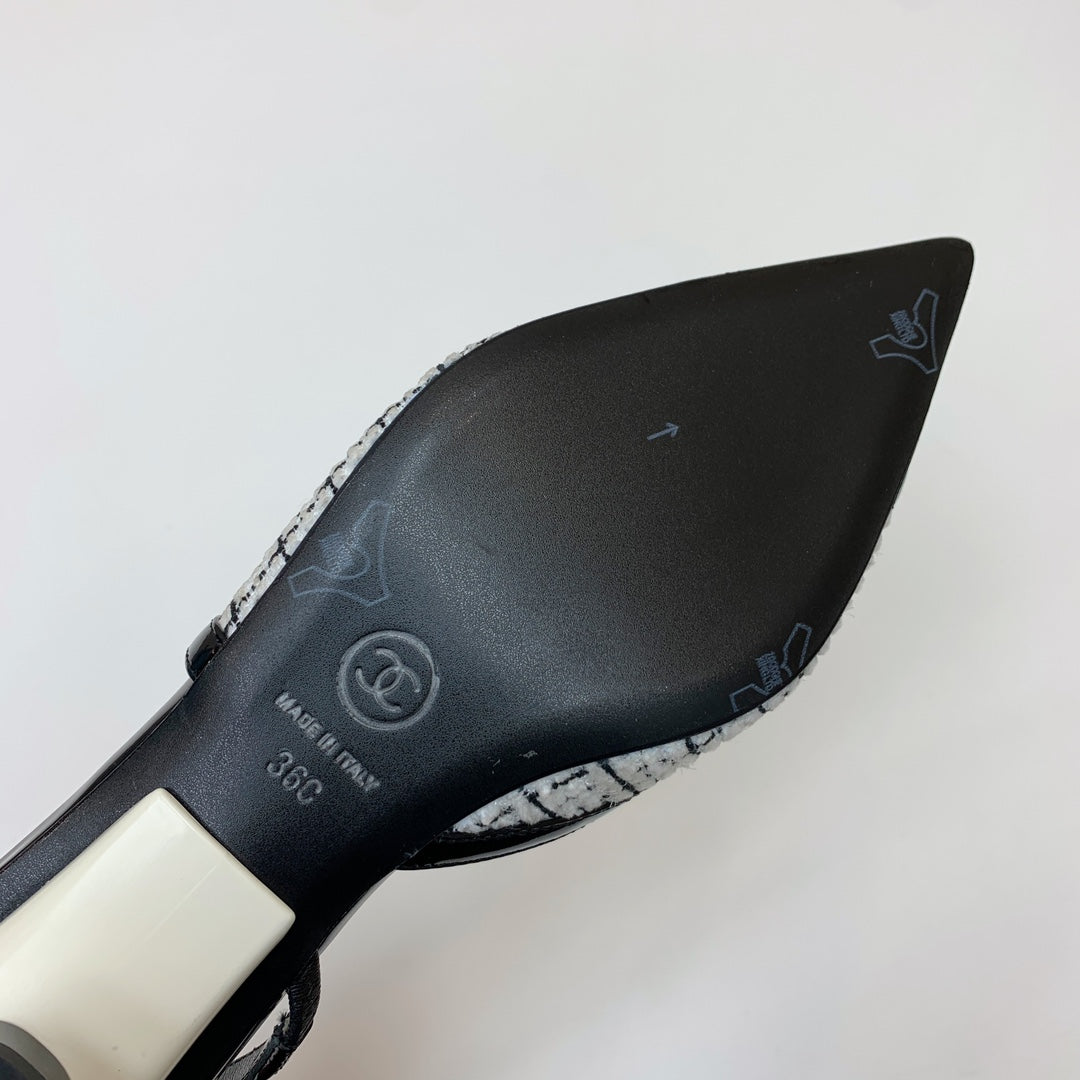 CC 26s Slingback 3.5cm Black White Wool Patent Calfskin 792590
