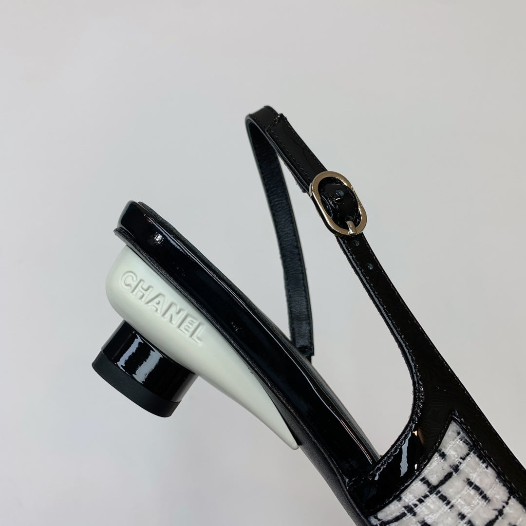 CC 26s Slingback 3.5cm Black White Wool Patent Calfskin 792590