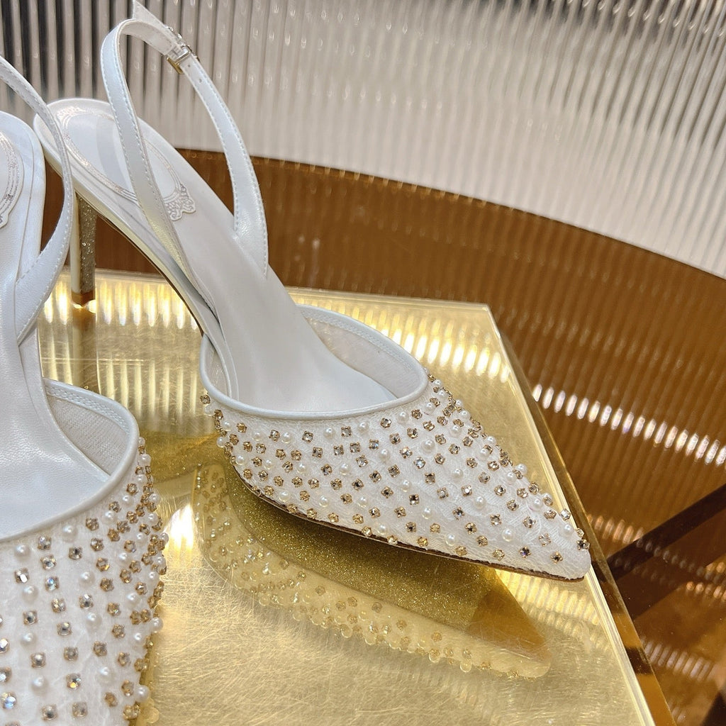 RC Slingback Shoe 7.5cm White Rhinestone Sheepskin 281985