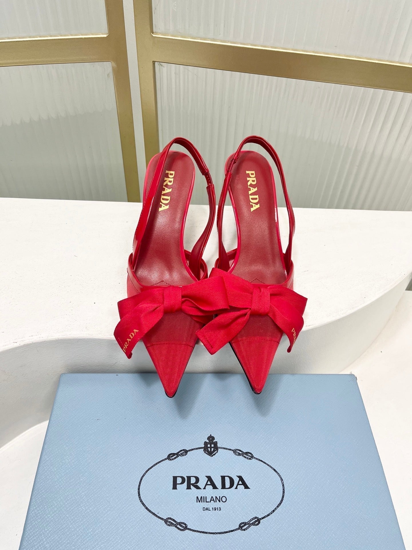 Prada Mesh Stiletto Sandals 7.5 Red Sheepskin 606006