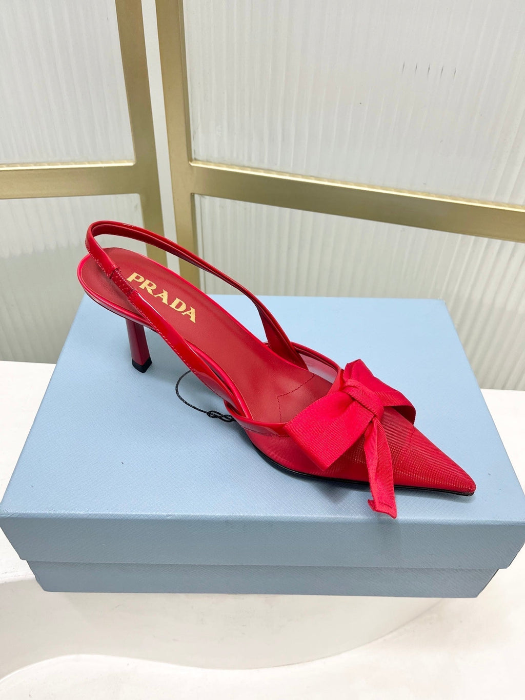 Prada Mesh Stiletto Sandals 7.5 Red Sheepskin 606006