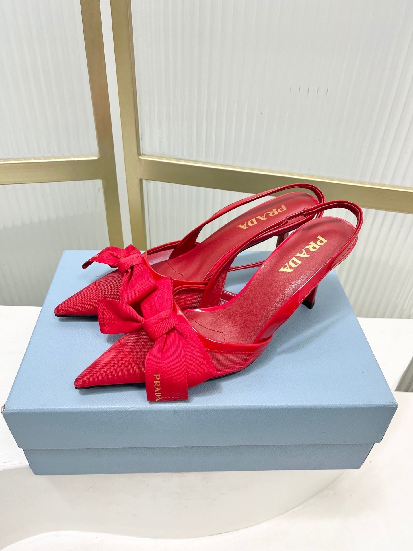 Prada Mesh Stiletto Sandals 7.5 Red Sheepskin 606006