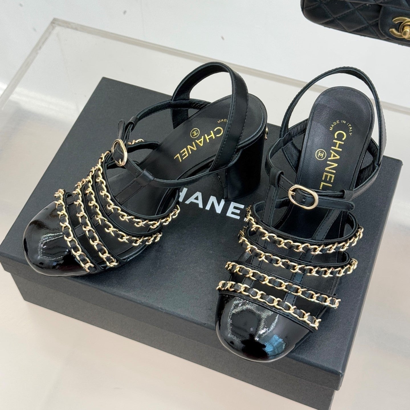 Cruise 25/26 Slingbacks 90mm Black Lambskin & Patent Calfskin
