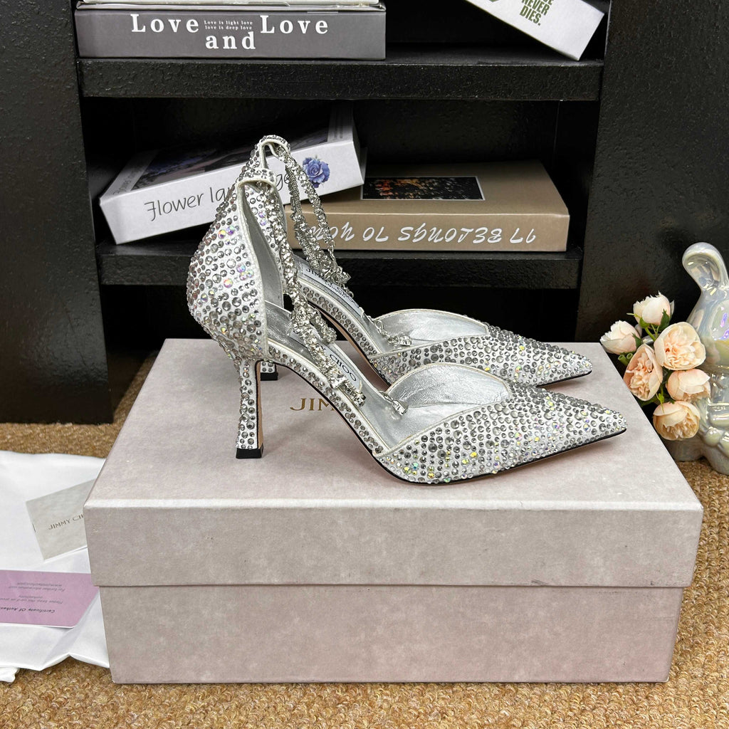 Jimmy 26 Stevie Pump 9cm Sliver Crystal Leather 681910