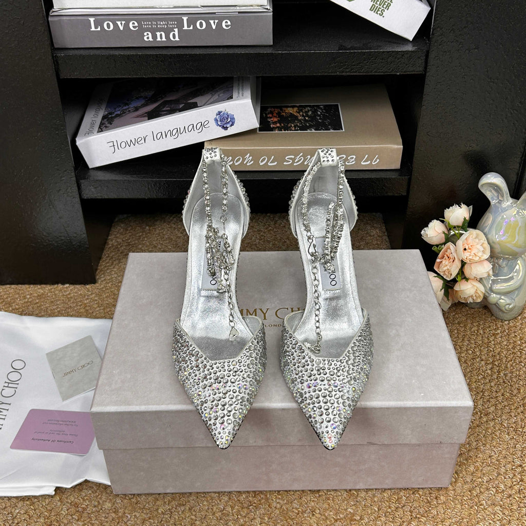 Jimmy 26 Stevie Pump 9cm Sliver Crystal Leather 681910